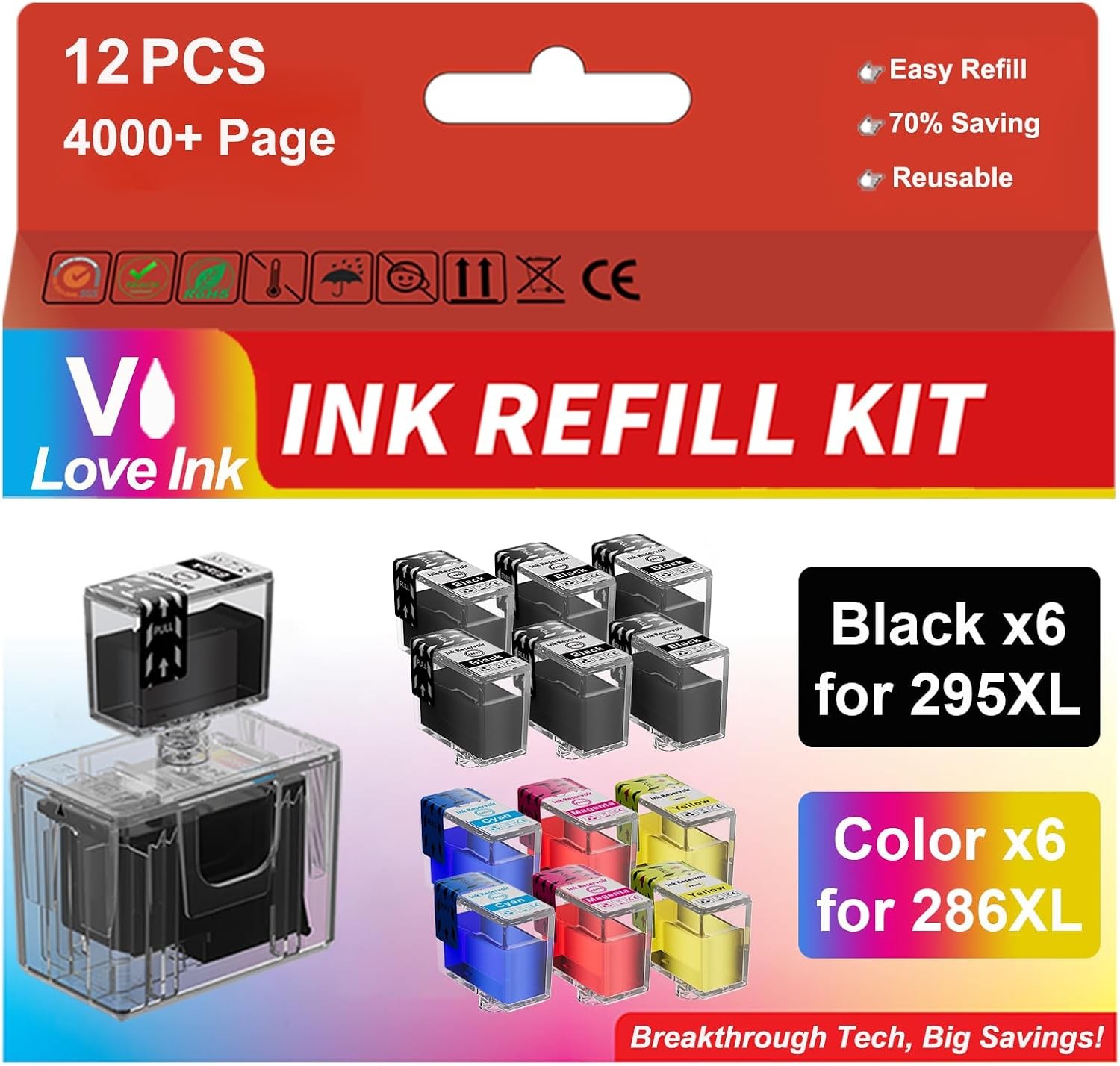 PG-295XL/CL-286XL Ink Refill Kit Compatible with Canon PG-295XL CL-286XL 295 X