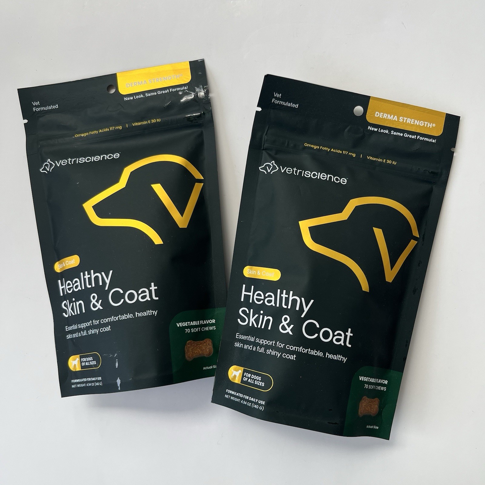 2 PACK VetriScience Extra Strength Healthy Skin & Coat Chews x140, Omega 40 Dog