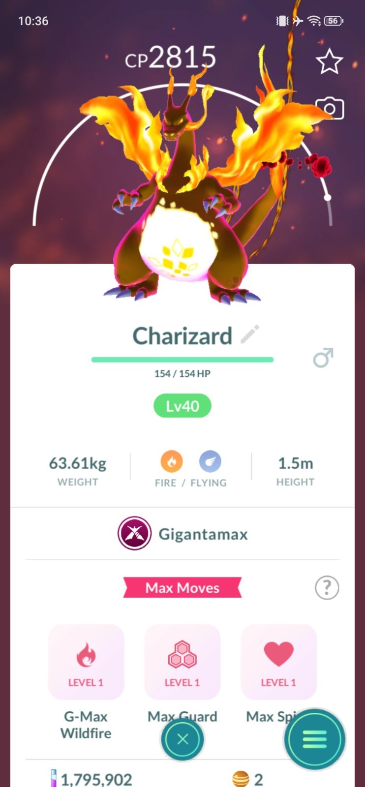 Gigantamax Charizard – Non Shiny – Level 40 – 3 Gmax Moves Unlocked – Pokémon Go