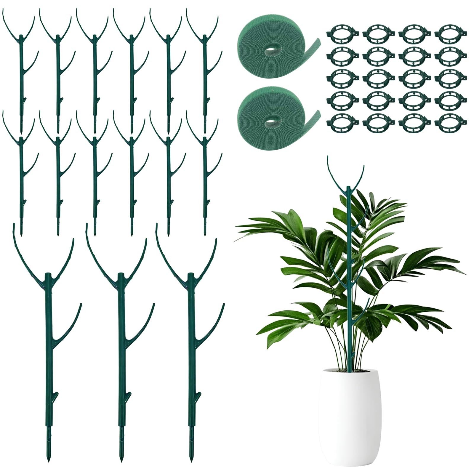 15 Pack Stackable Plant Support Stakes, Climbing Pole, Green