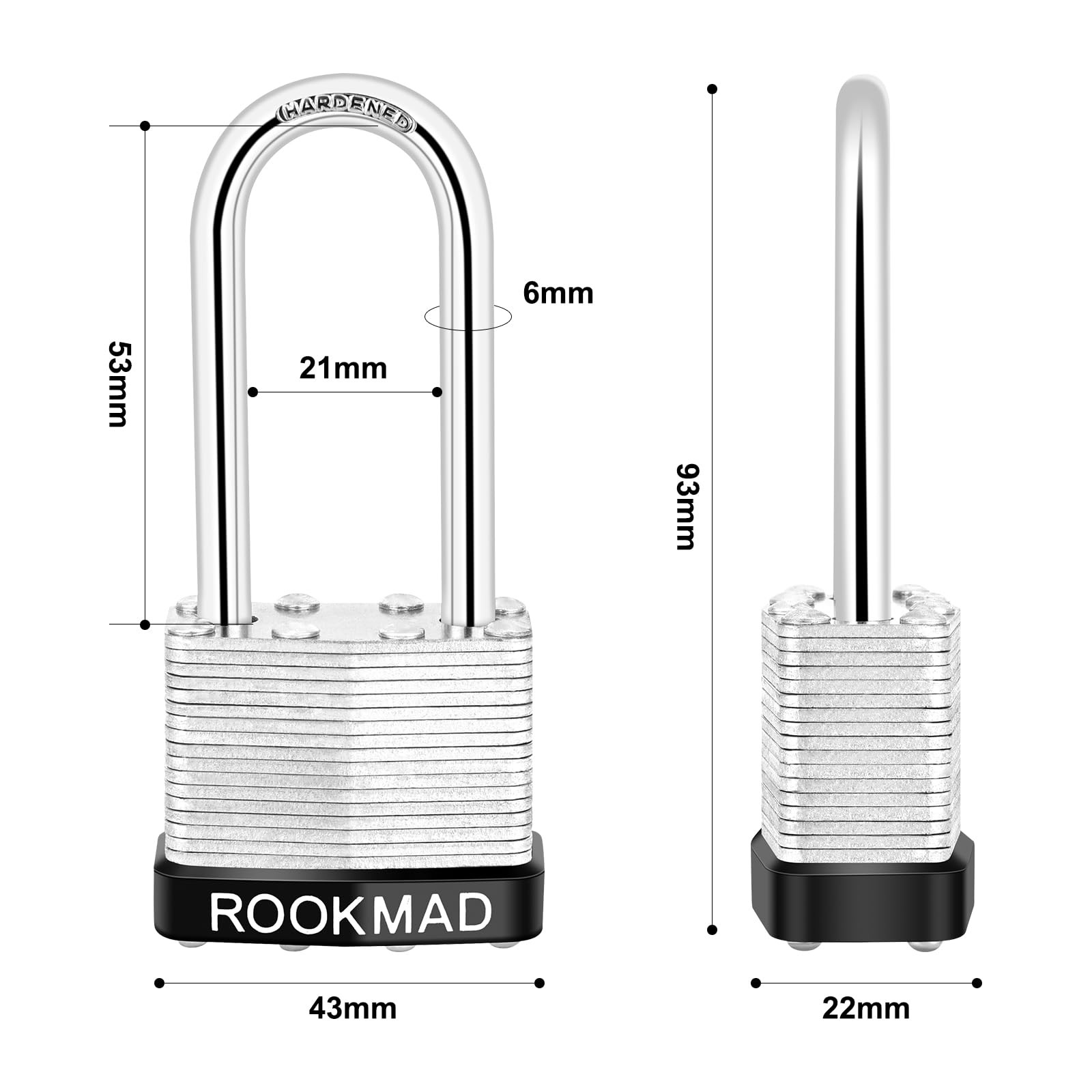 RookMad Keyed Padlocks, Laminated Steel Padlock, Alike Locks Silver