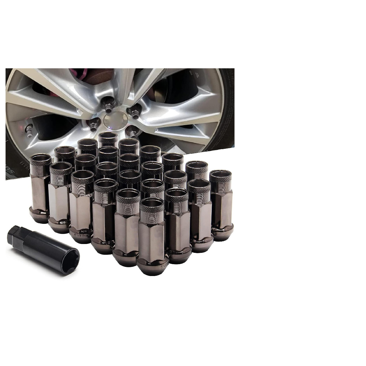 Wenjtp 24Pcs 12X1.5 Lug Nuts Extended Tuner Cold Forged Steel Wheel Nuts Open