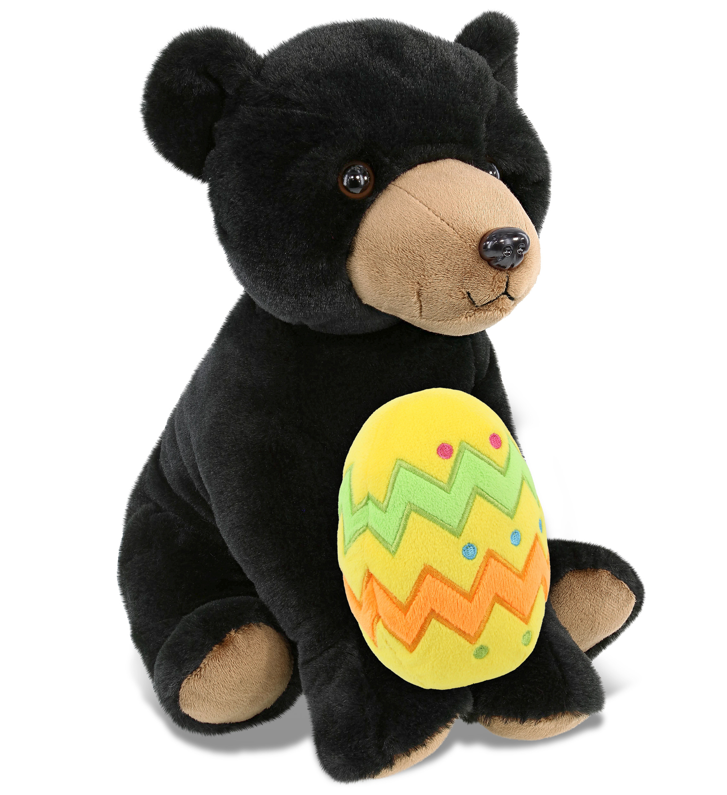 DolliBu Soft Large Floppy Black Bear with Yellow Easter Egg Plush – 12 Inches