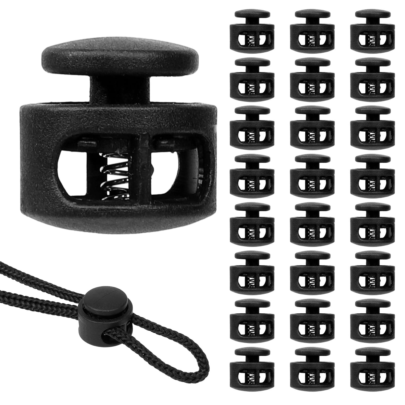 Giantree 24 Pack Spring Cord Lock, Double 1.65 x 1.65cm/0.65 x 0.65in, Black