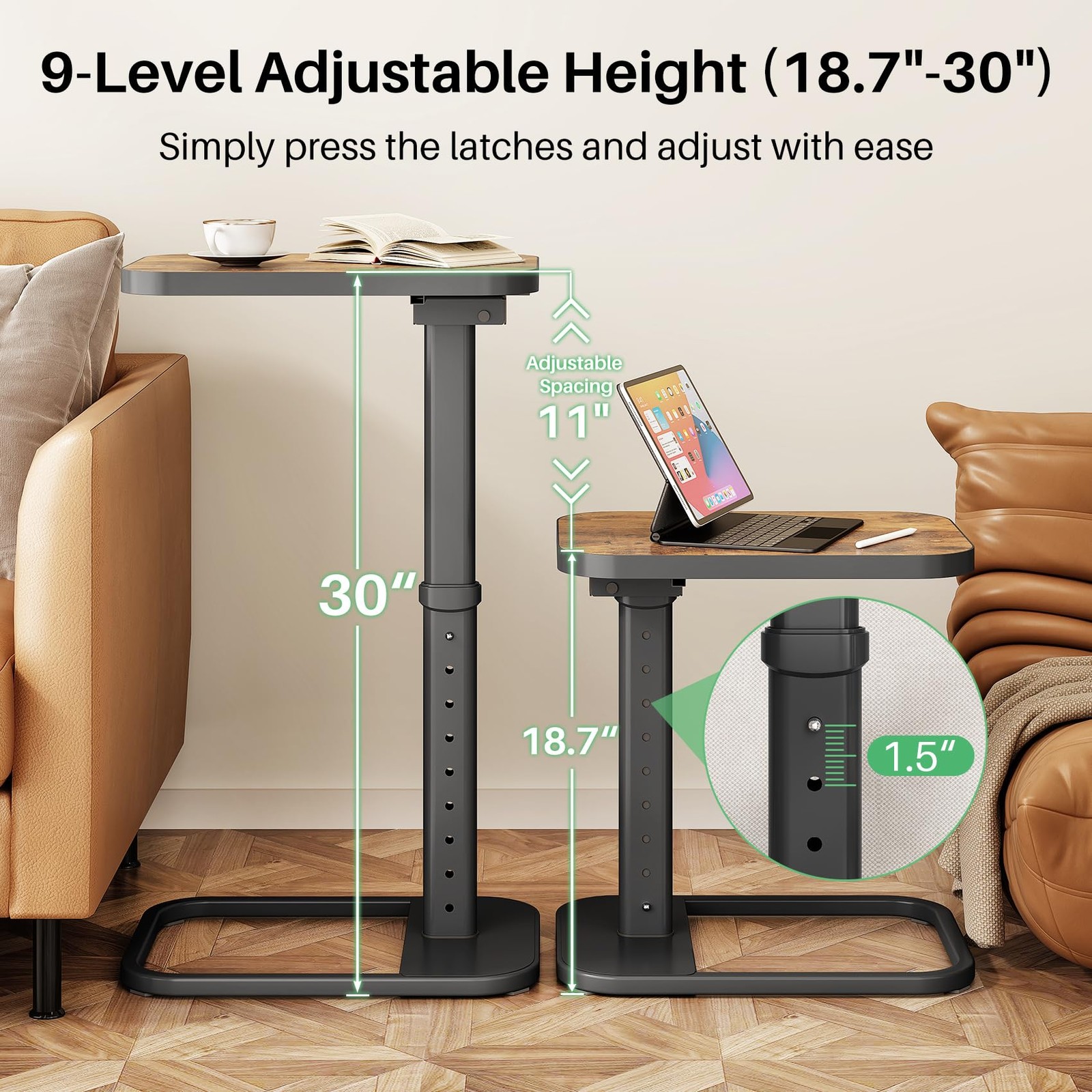 Kitstorack TV Tray Table, Adjustable Height & Flip-Top Large Top Brown