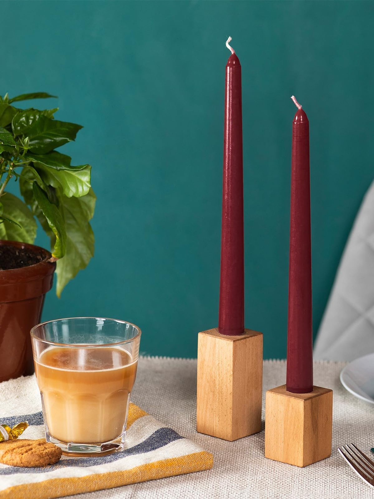 CANDWAX 10 inch Burgundy Taper Candles Set of 12 – Unscented Dripless Burgund…