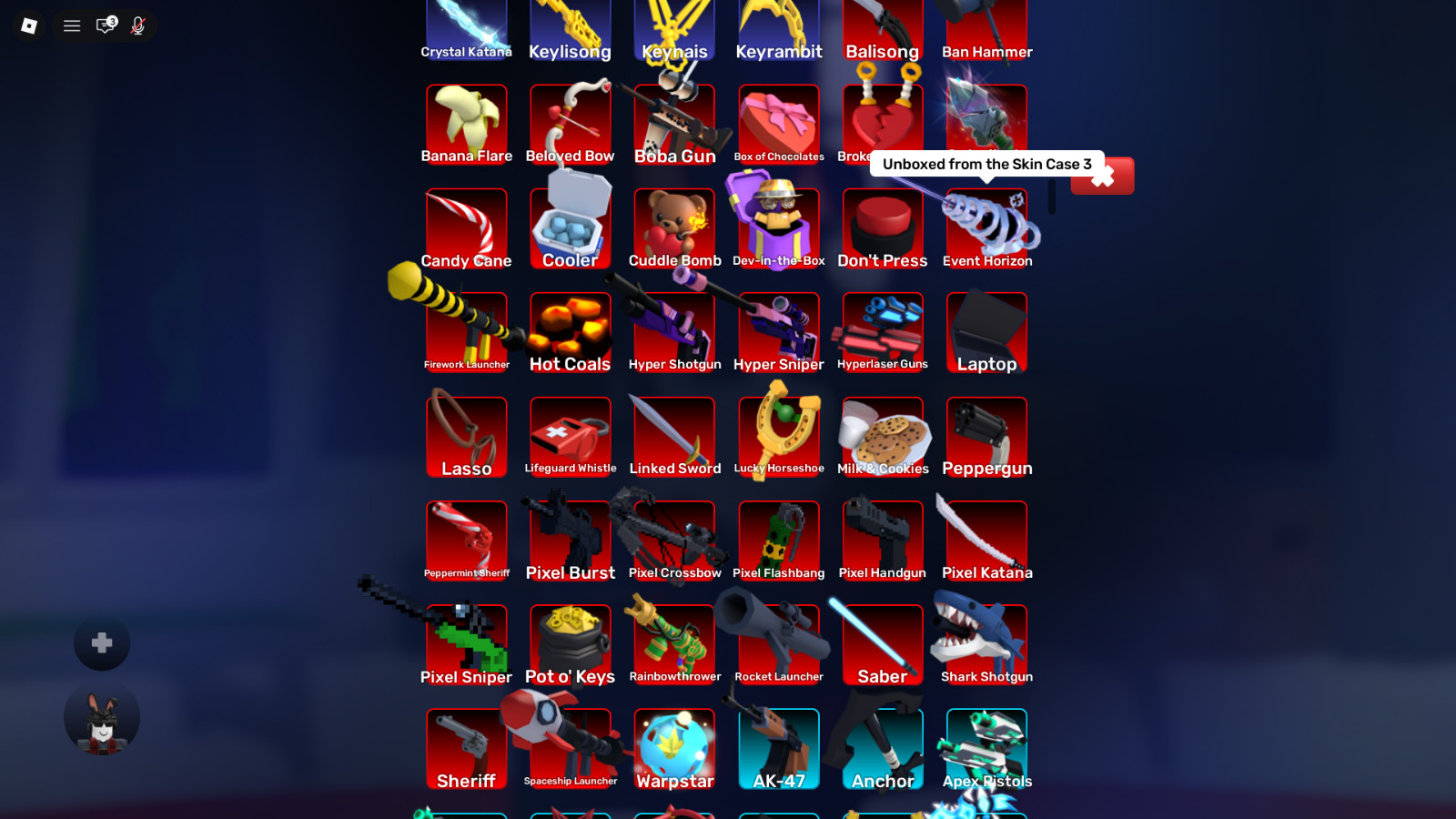 Roblox Rivals 100+ Skins with crystal katana and 3 key skins