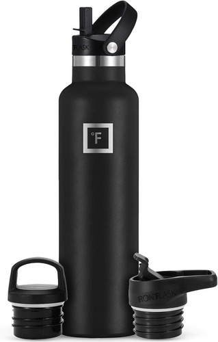 IRON °FLASK Camping & Hiking Hydration Flask with Straw, Midnight Black