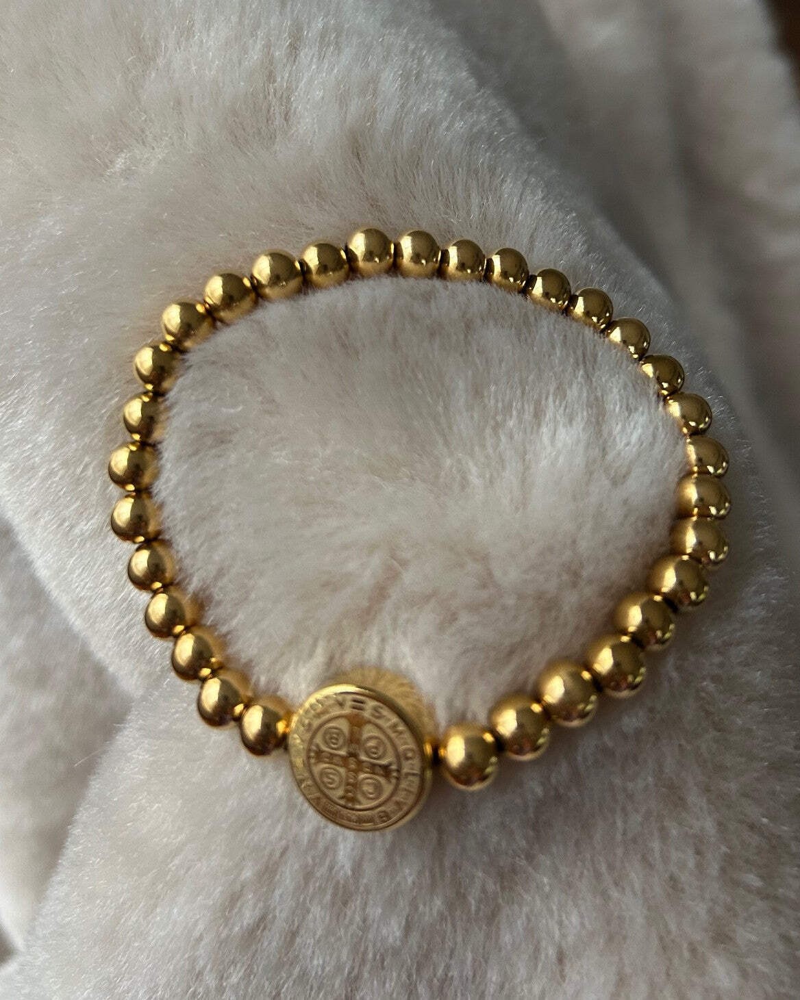 St Benedict Stainless steel Non Tarnish Golden Beads Bracelet Pulsera dorada ace