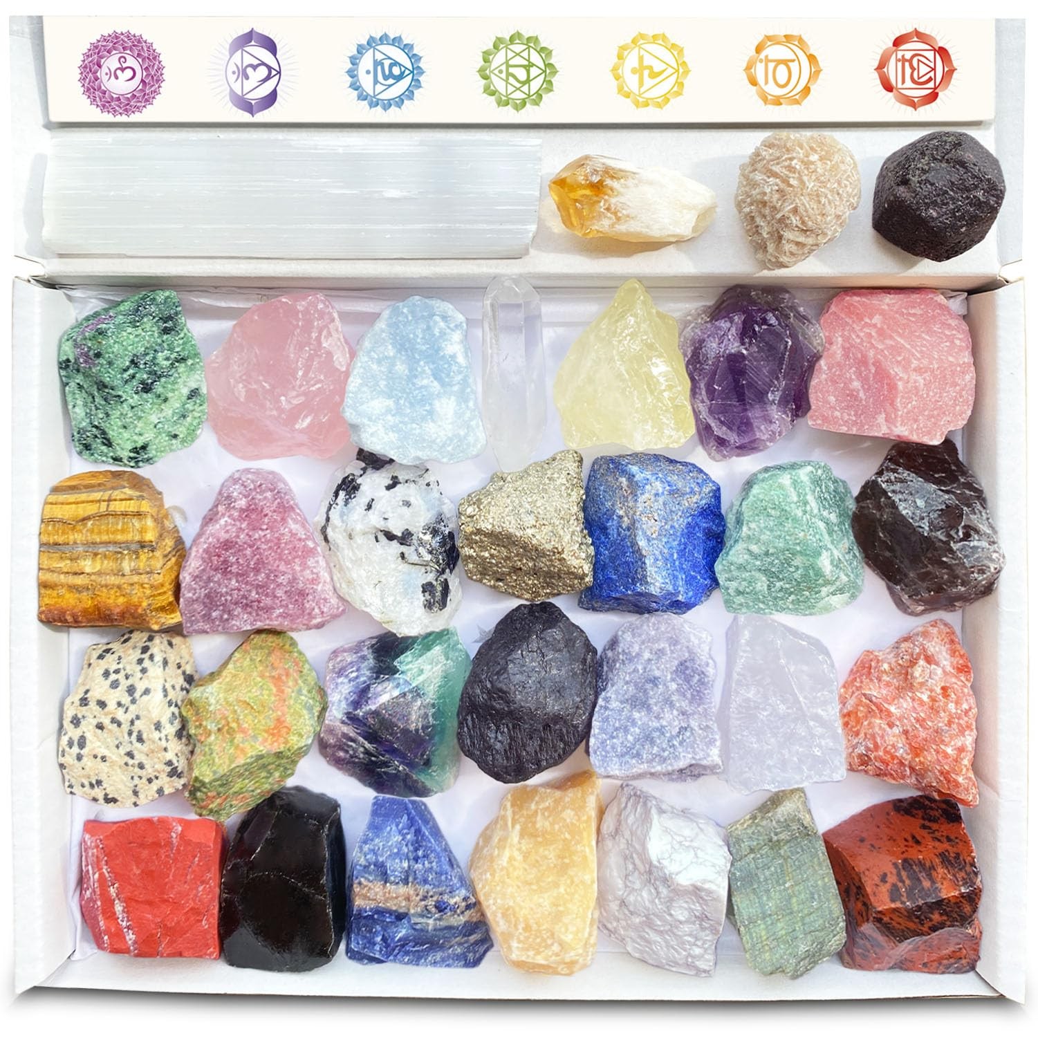 32 Natural Crystals and Healing Stones with 32pcs Deluxe Collection