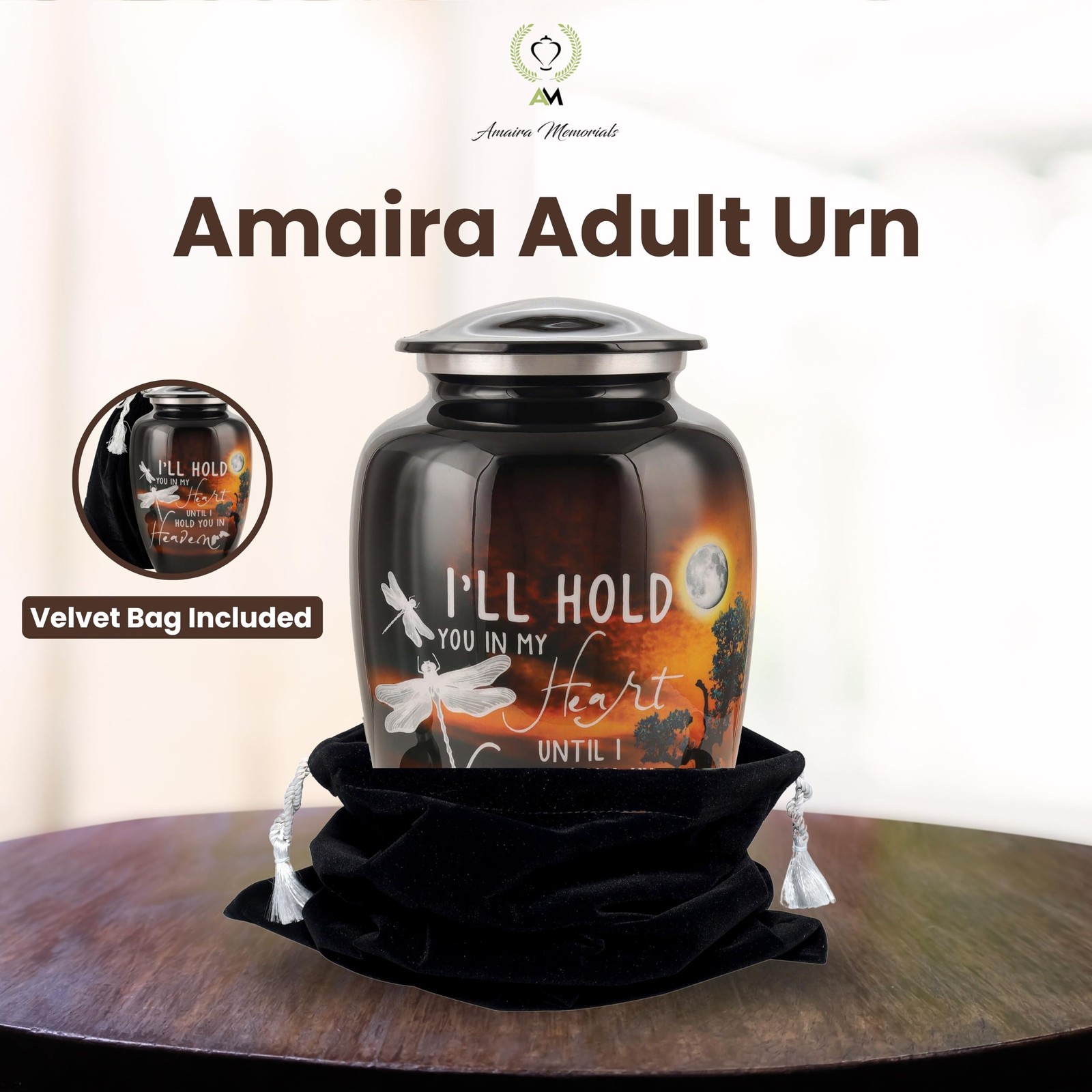 Urns for Human Ashes Adult, Large Cremation Urn Large, Moonlight Dragonfly
