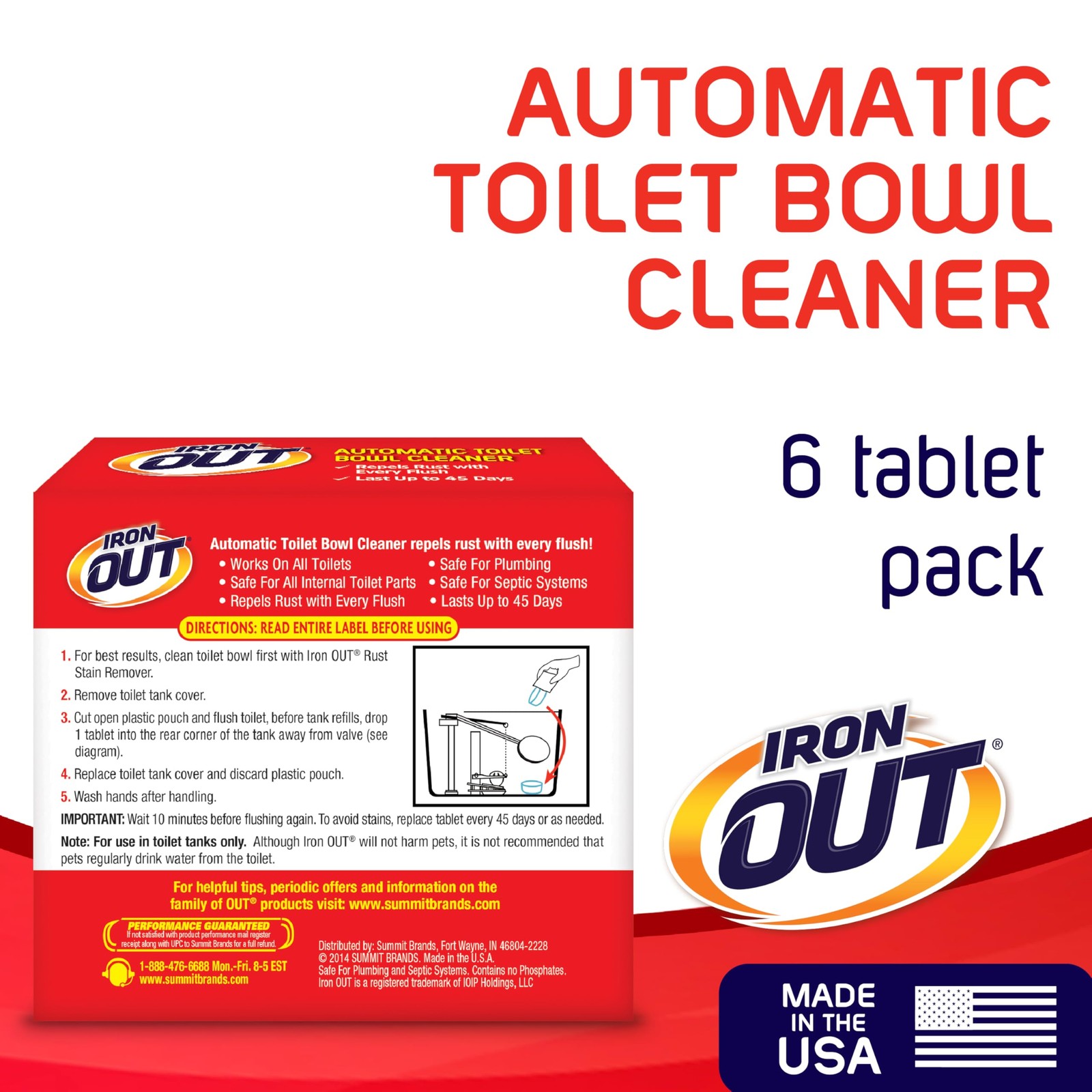 Iron OUT Automatic Toilet Bowl Cleaner Tablets, 6 Count (Pack of 1), White