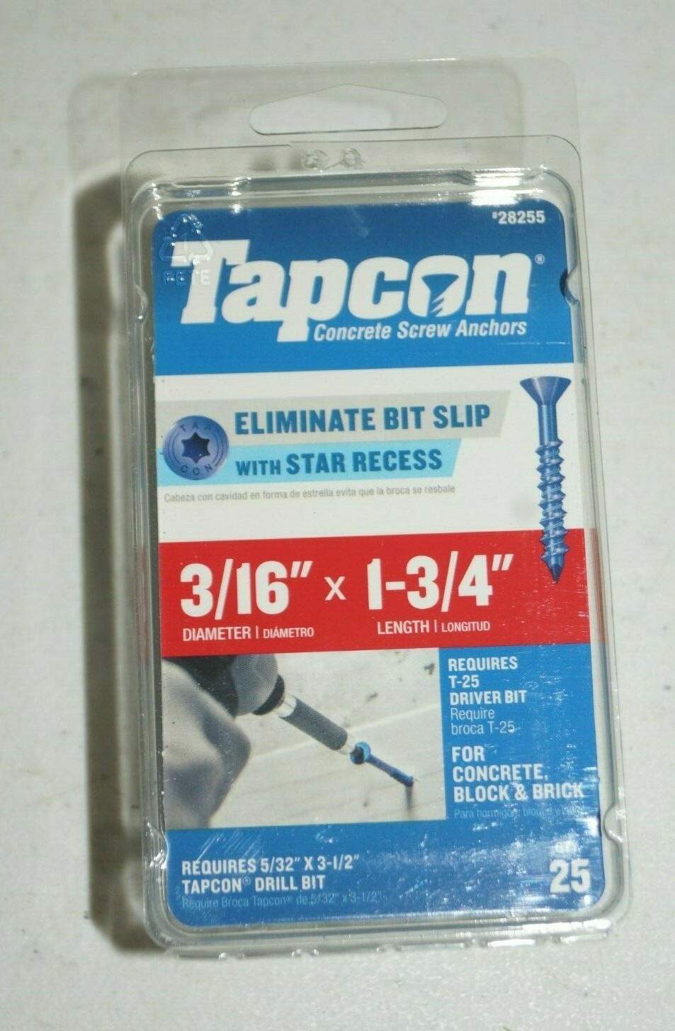 Tapcon 3/16 x 1-3/4 in. L Star Flat Head Concrete Screws 25 Pack