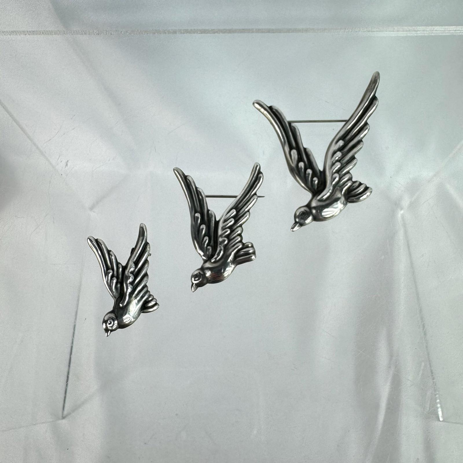 Rare Los Castillo 925 Sterling Dove Brooch Set, Taxco, Mexican Silver