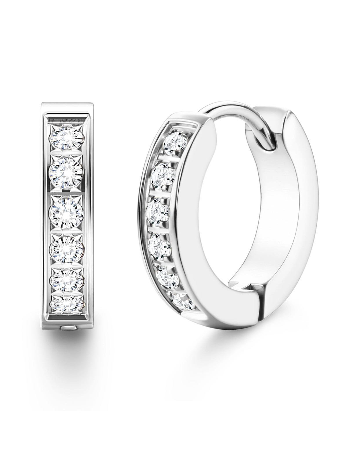 316L Stainless Steel Hoop Earrings for Men Outer diameter: 13mm, Silver Tone