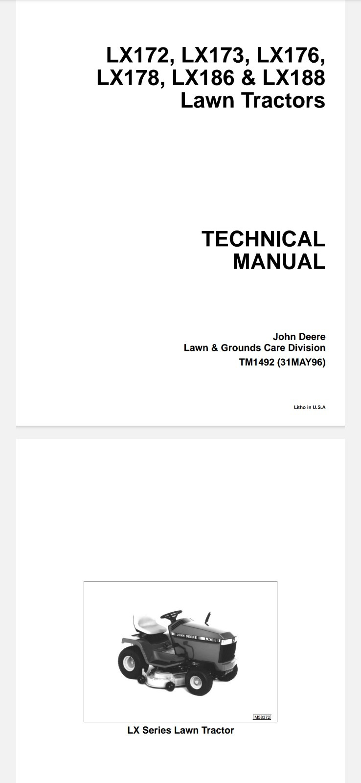 JOHN DEERE LX172 LX173 LX176LX178 LX186 Service Technical PDF Manual 660PG