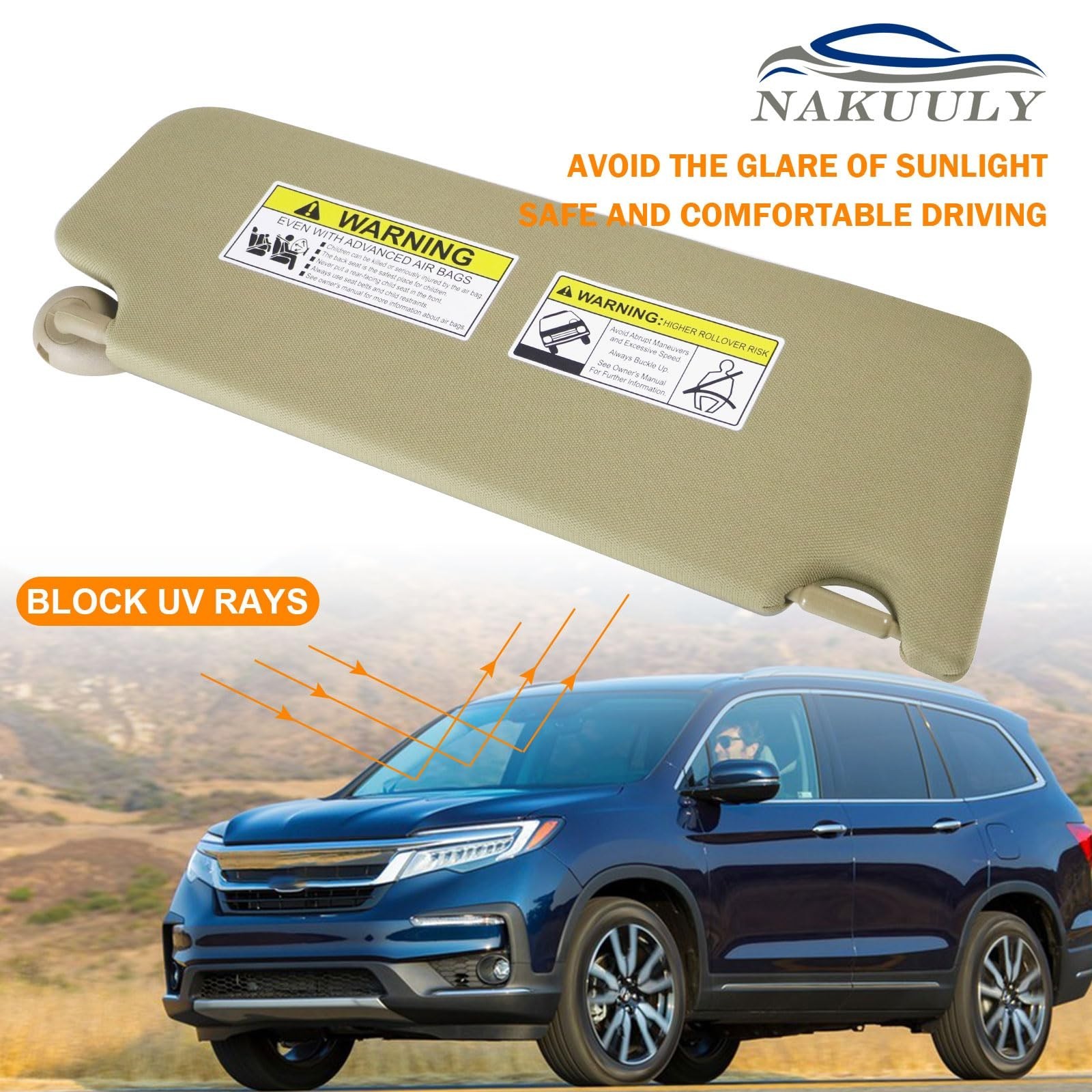 Right Passenger Side Sun Visor for Honda Pilot 2016-2022 Honda Ridgeline 2018-20