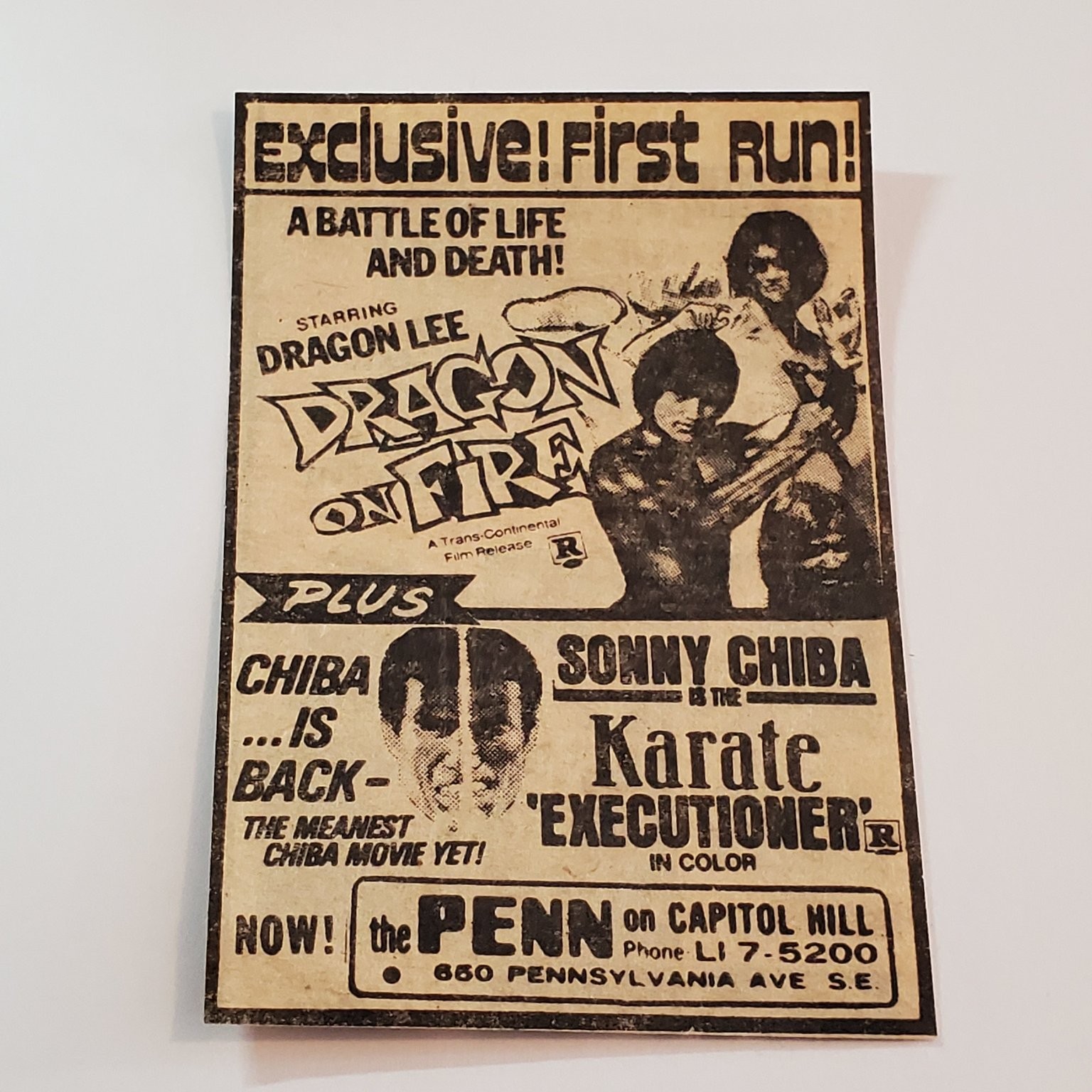 Vintage Dragon Lee Dragon On Fire Sonny Chiba Karate Executioner Movie Ad Flyer