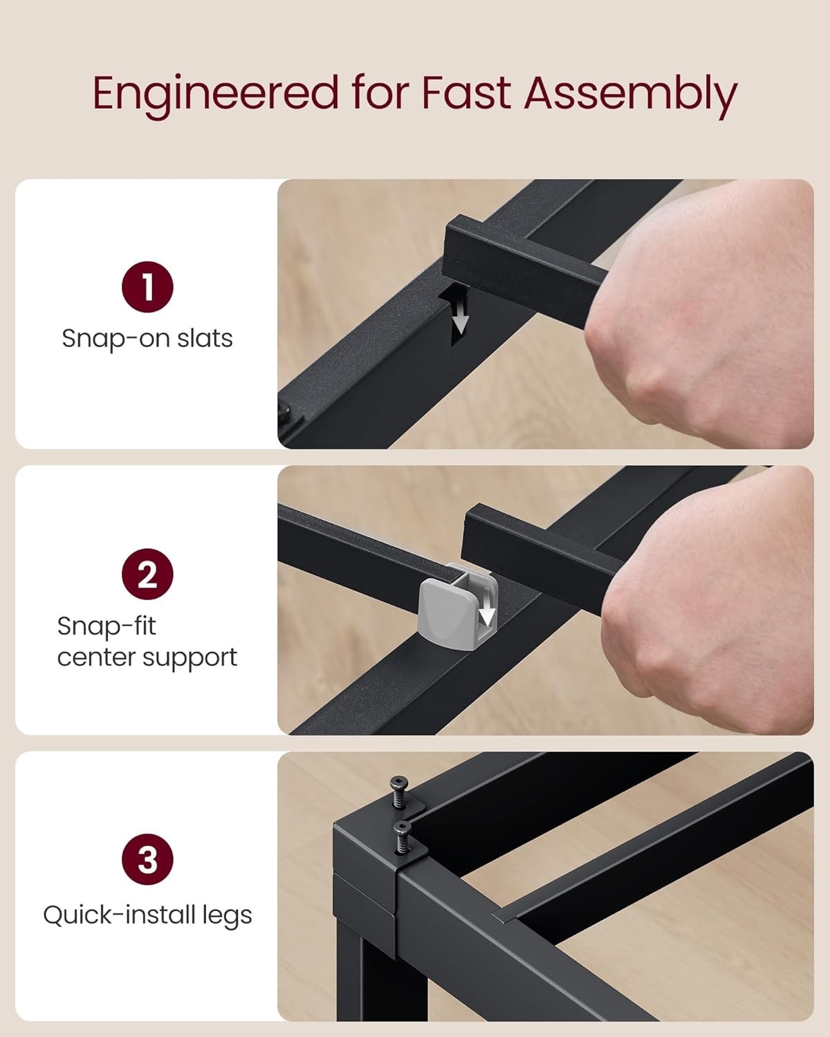 VASAGLE Full Metal Bed Frame 14 Inches Tall, 1100 lb Weight Full, Matte Black