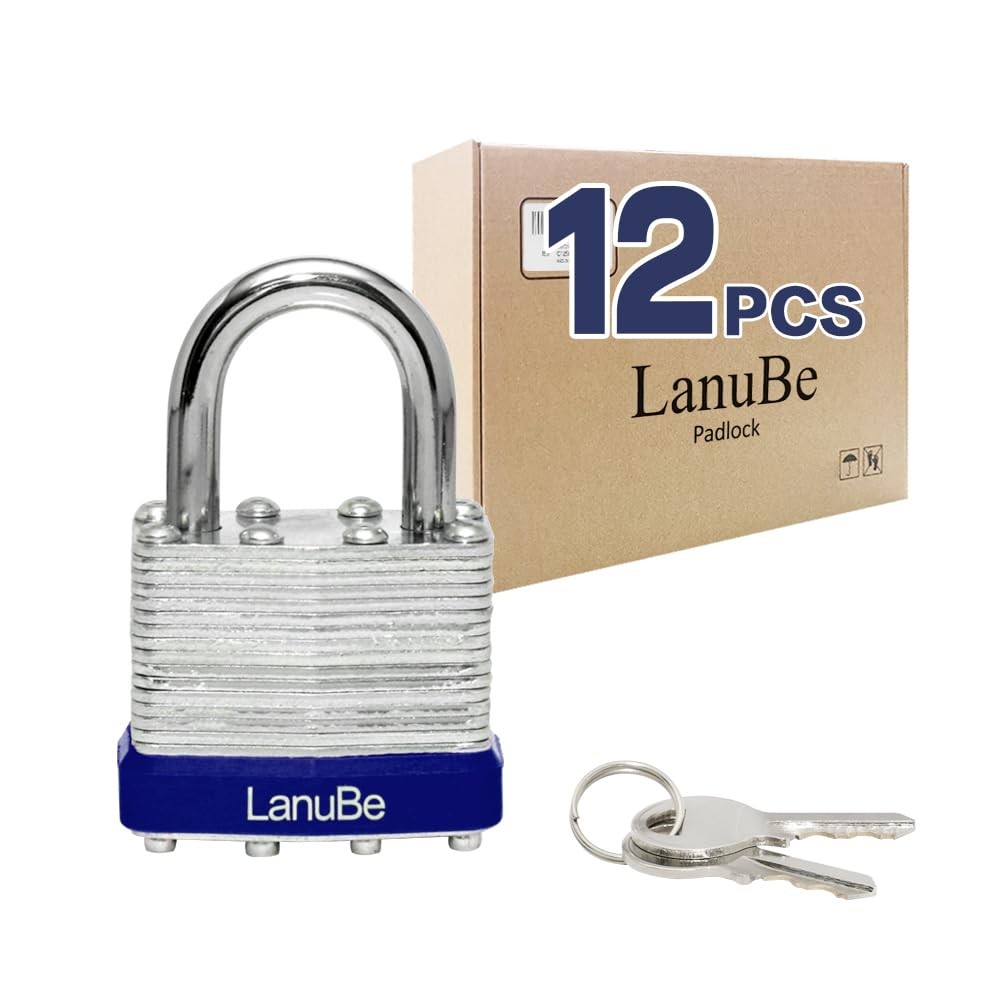 LanuBe Lock Laminated keyed Padlock (1-9/16″, 40mm), 12 Pack Blue, Silver