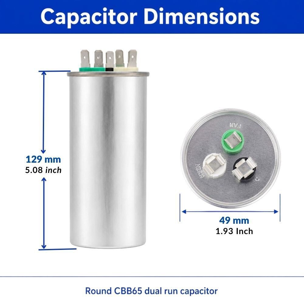 XPDC50X5-450R HVAC ROUND DUAL RUN CAPACITOR | 50+5 MFD 450 Volts