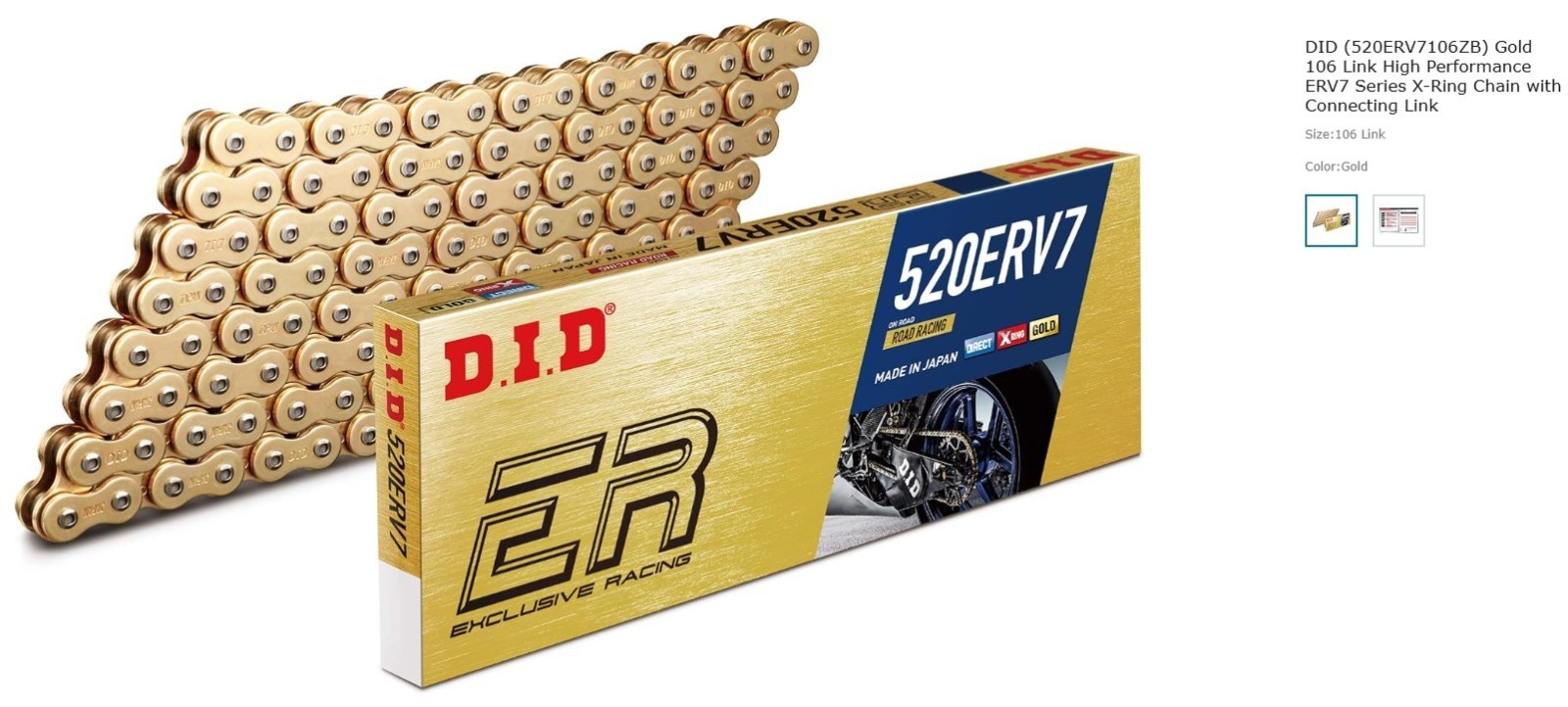 DID 520ERV7 – 106 Link Gold Chain with ZJ Rivet Joint – BRAND NEW Ship from USA