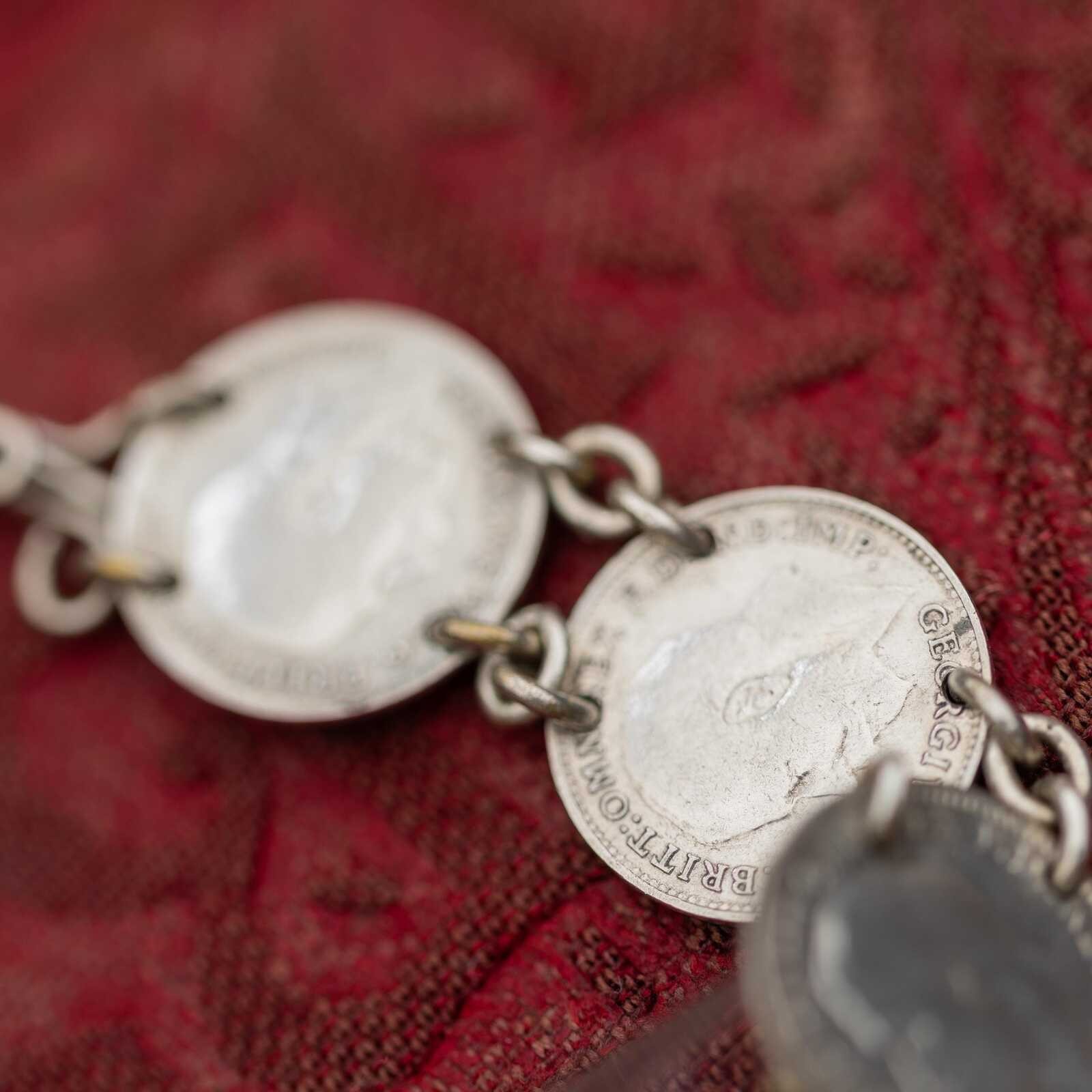 Vintage Military Sweetheart Coin Bracelet Estate Jewelry