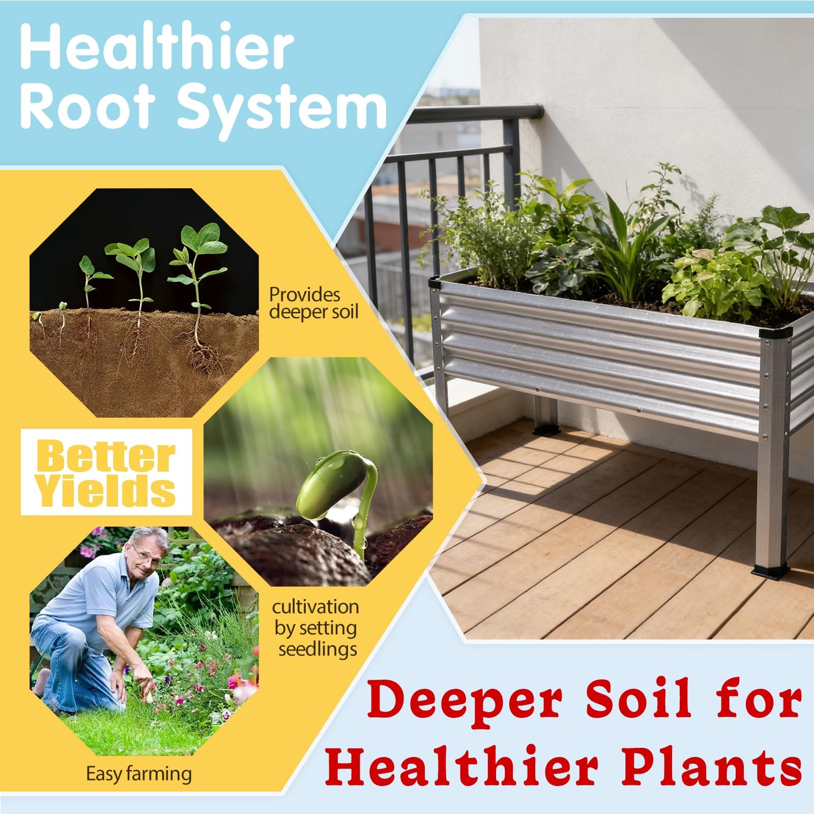 Yardbliss Large Galvanized Raised Garden Bed Outdoor 48inx24inx30in, Sliver