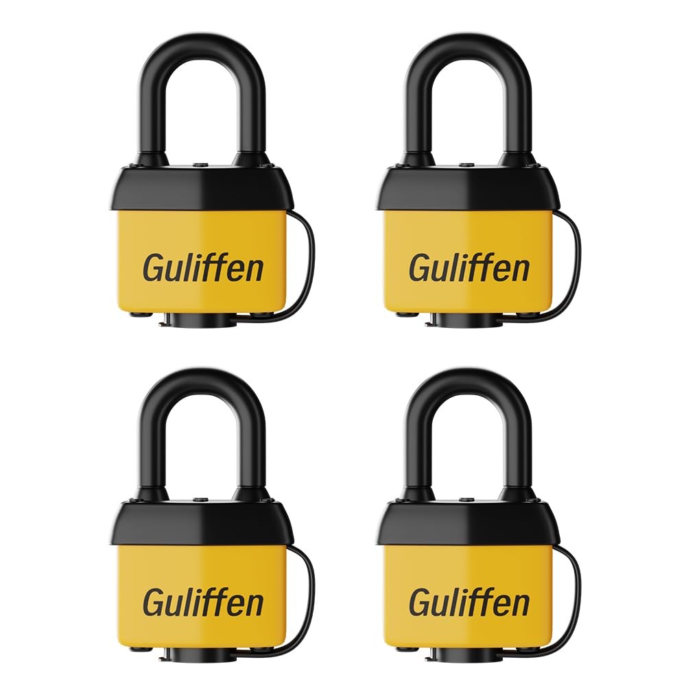 Guliffen Weatherproof Laminated Padlock with Key,4 Pack 40mm*4KA, Orange