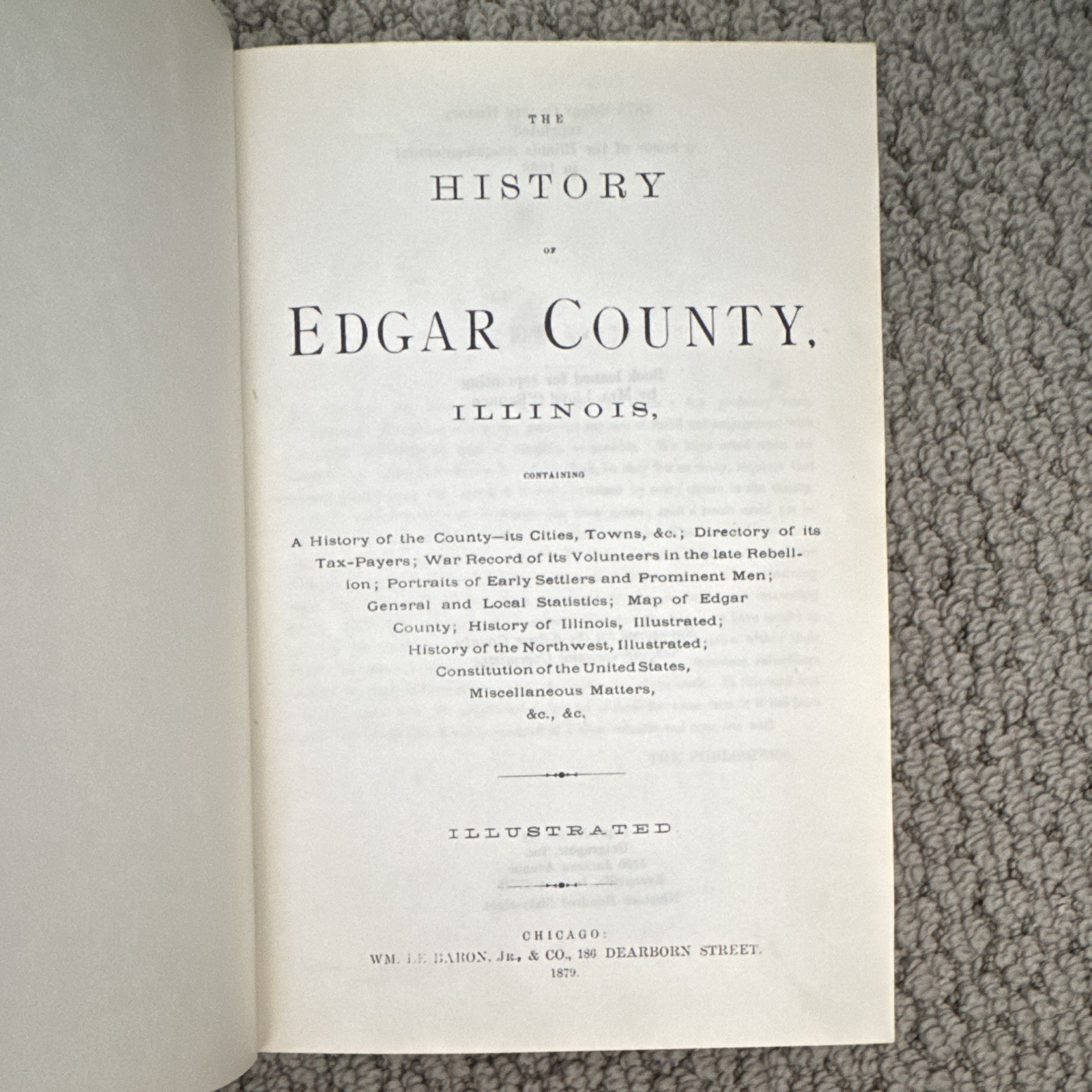 The History of Edgar County, Illinois (1879) 1968 Unigraphic Facsimile Reprint