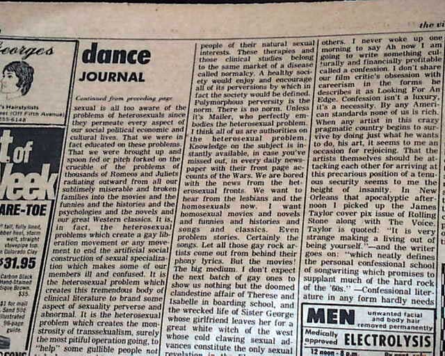 JILL JOHNSTON Radical Lesbian Feminism Dance Critic EDITORIAL 1971 Newspaper