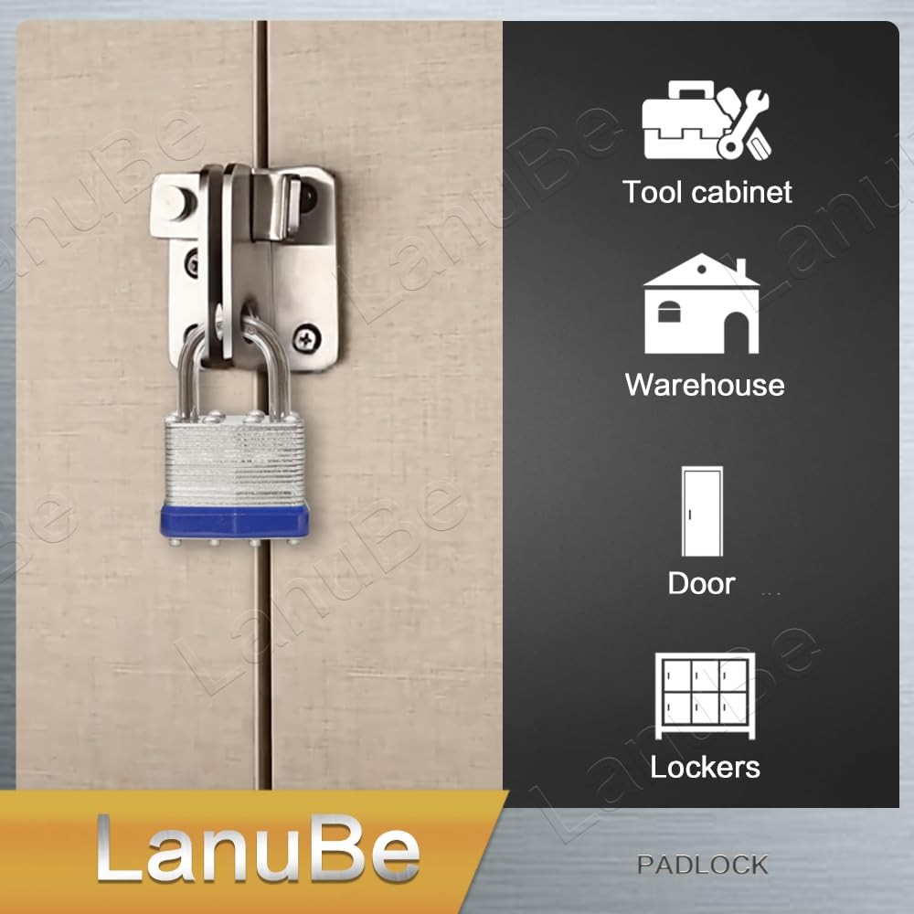 LanuBe Lock Laminated keyed Padlock (1-9/16″, 40mm), 12 Pack Blue, Silver