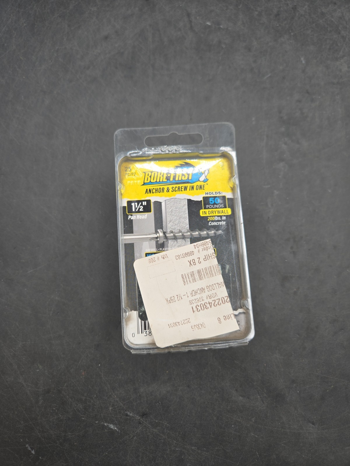 Bore-Fast Coated Steel 50 Pounds. Screw & Anchor 1-1/2Lx3/16 Dia. in. 1 Pack