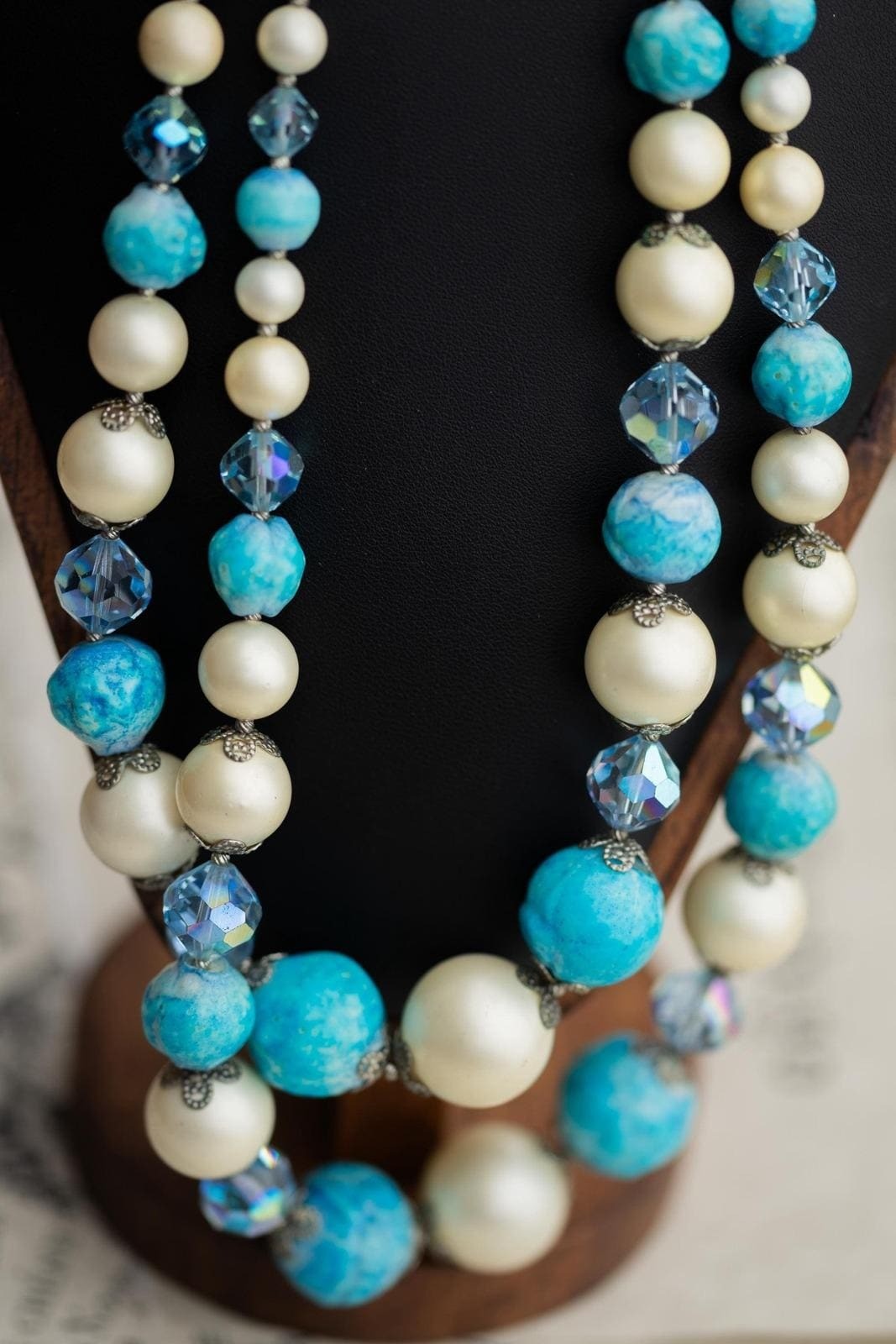 Vintage Estate Vendome Crystal Beaded Double Strand Necklace Designer Jewelry