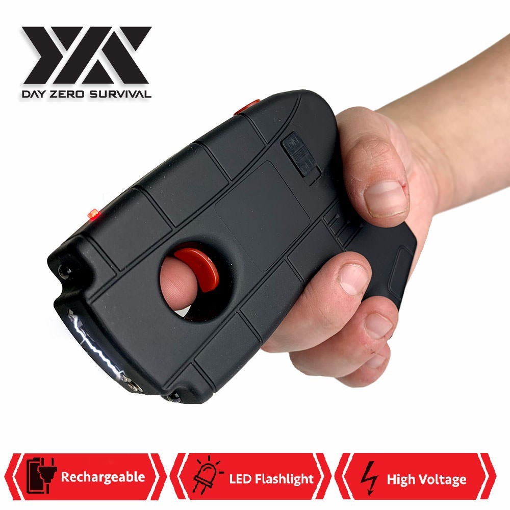 10 Megavolt Rechargeable Pistol Grip STUN GUN w/ LED Light & Safety Pin