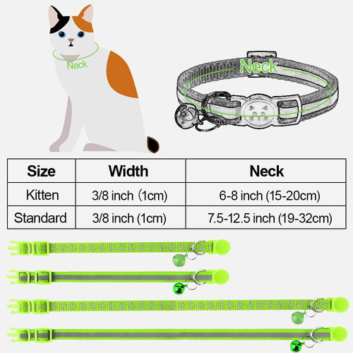 Taglory Reflective Cat Collar Breakaway with Bells, 2 Pack 7.5-12.5″, Green