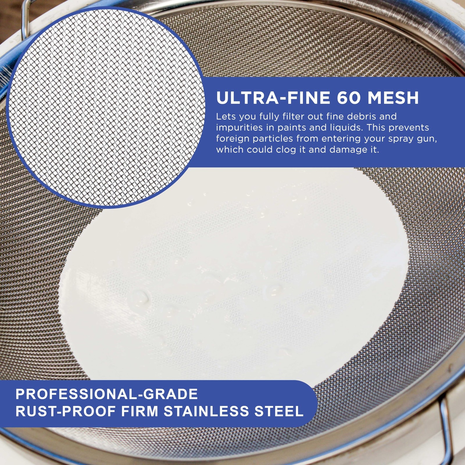 Master Elite 60 Mesh Stainless Steel Paint Strainer, 6 Pack – Fits Over 5 Gallon