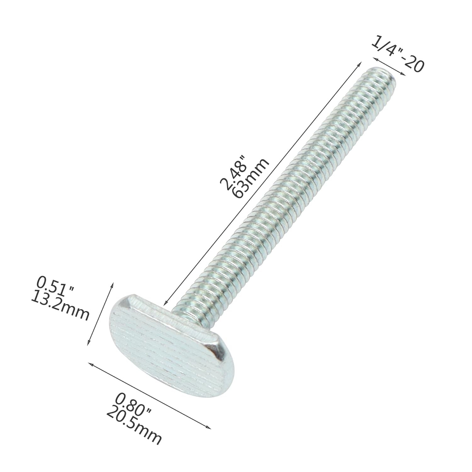 Xadnitu 20 Pieces 1/4″-20 T Track Bolt 2-1/2″ Length, T Slot 1/4-20 x 2-1/2