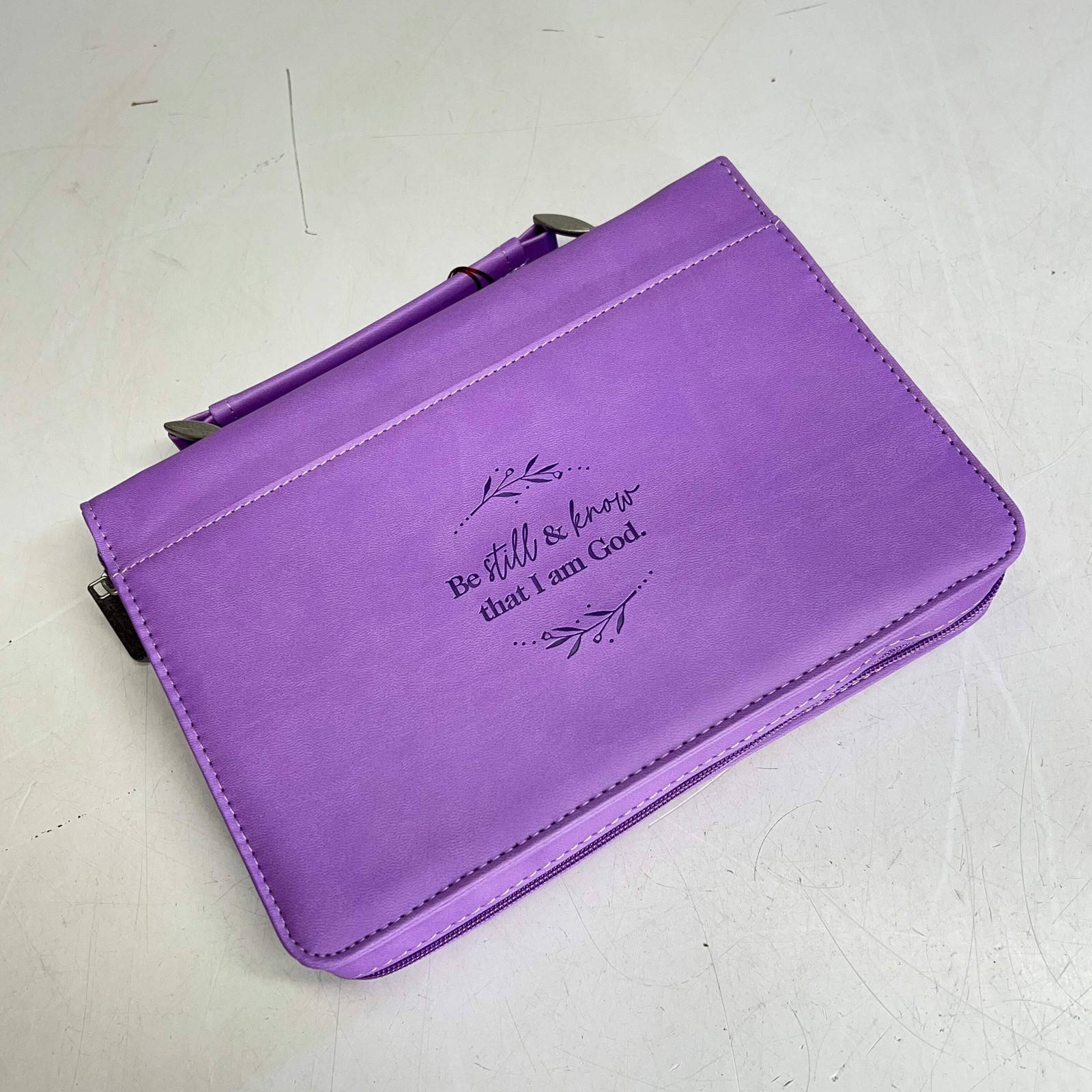 CHRISTIAN ART GIFTS Psalm 46:10 Faux Leather Bible Cover 6″x9″ Purple Laurel