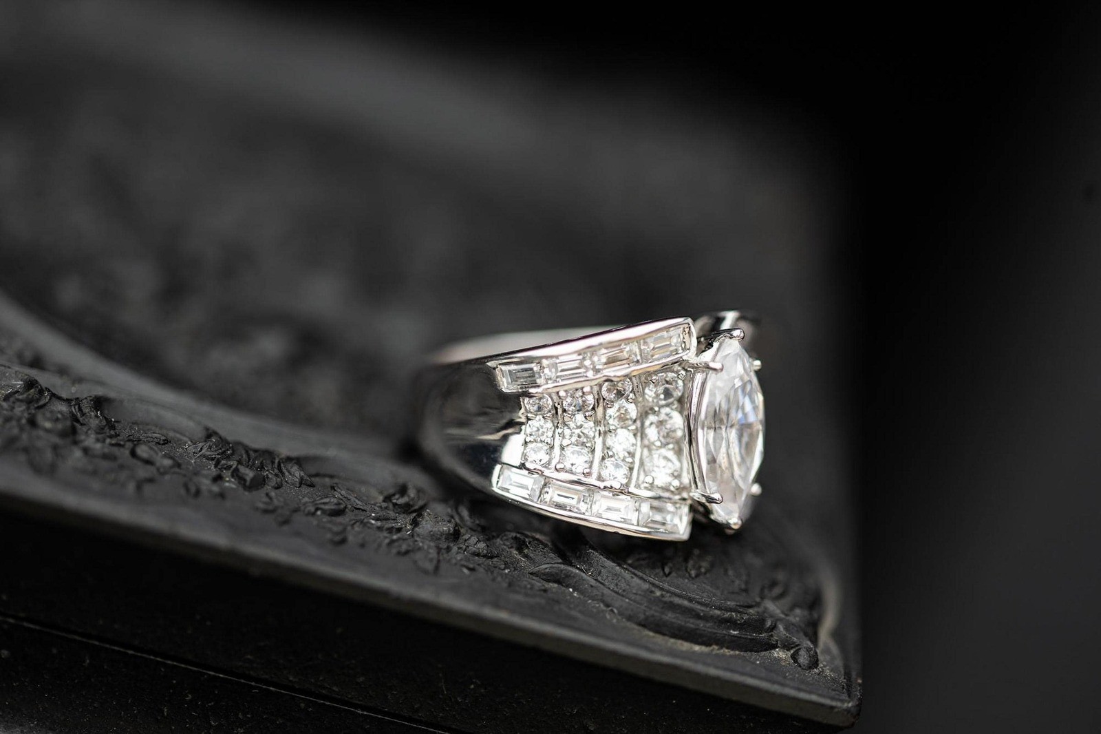Vintage Estate Sterling Silver CZ Band Ring Mid Century Jewelry