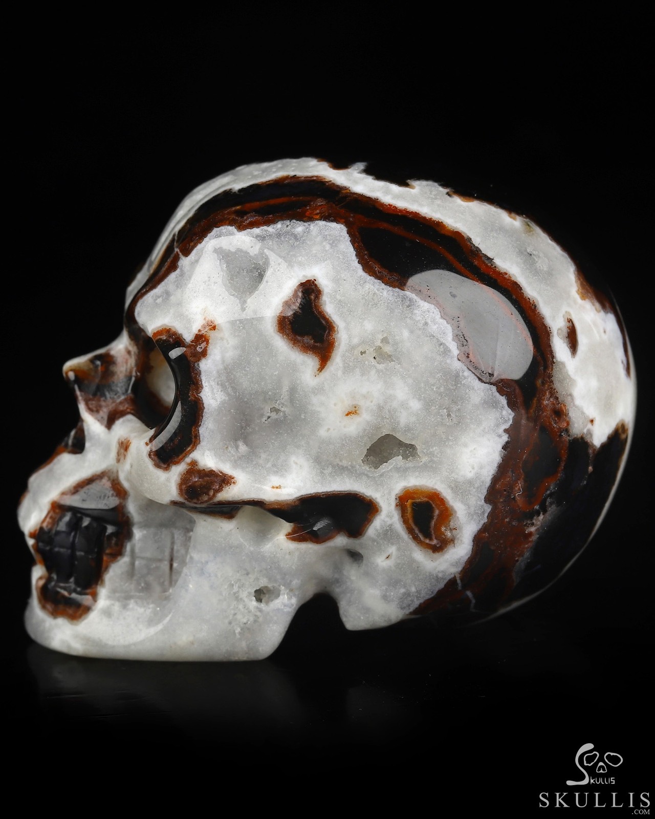 2.0″ Black Zebra Agate Hand Carved Crystal Skull, Realistic, Crystal Healing