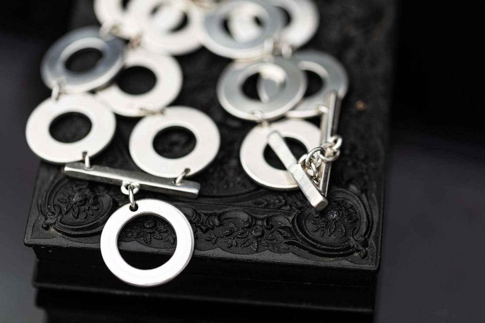 Vintage Estate Modernist Disc Sterling Silver Bracelet Designer Jewelry