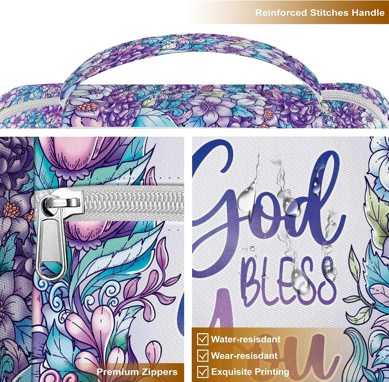 Flowers Bible Cover With Handle Carrying Case For Bible Study Study Bible Case F