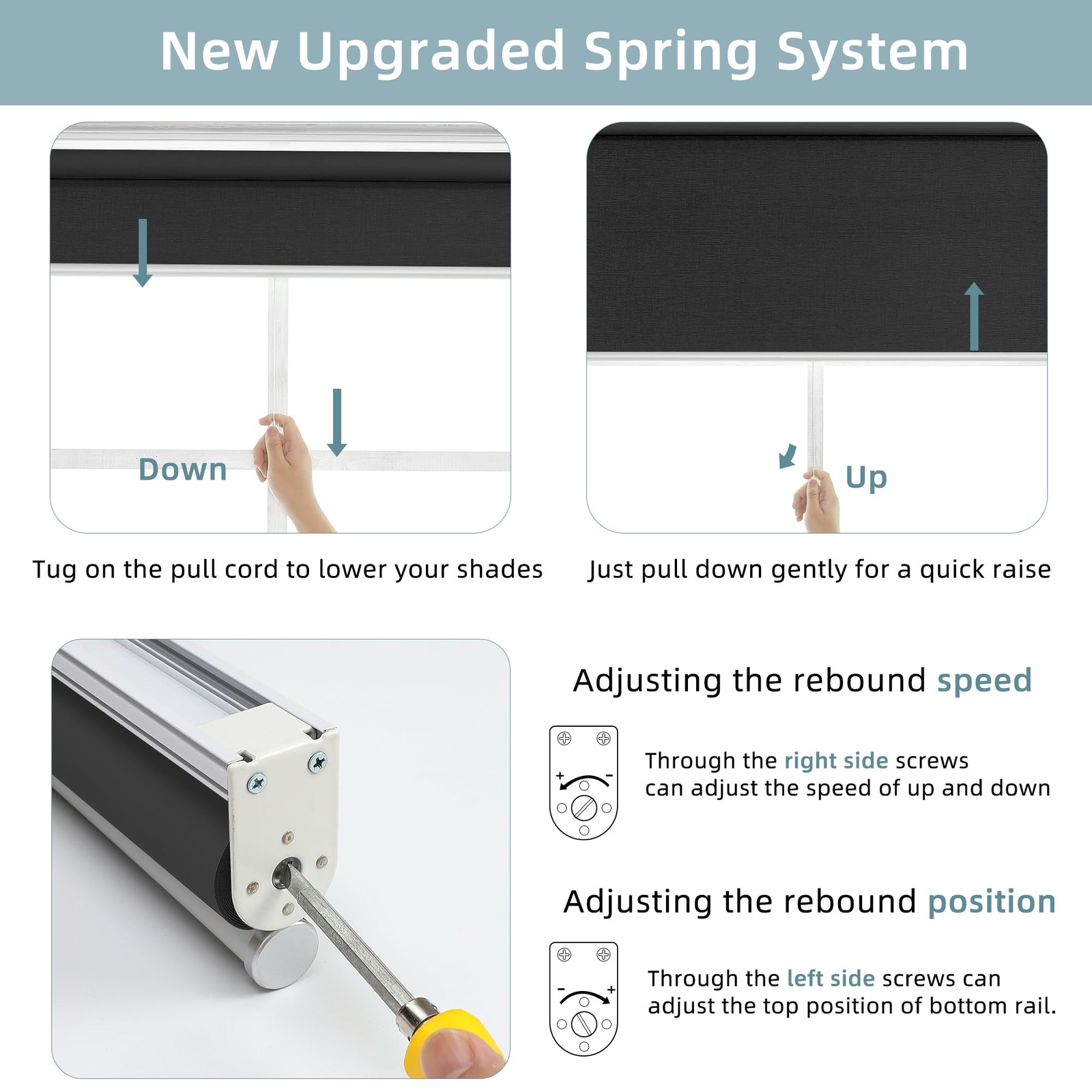 ChrisDowa Cordless Blackout Roller Shade with Spring System Room Darkening UV Pr
