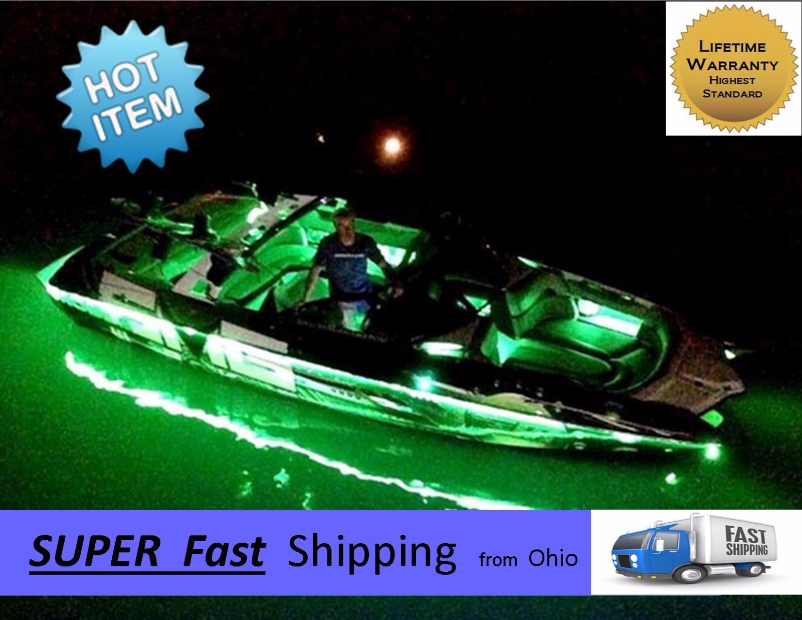 32ft TOTAL —- GREEN boat led light kit — 600 cree style LED’s total