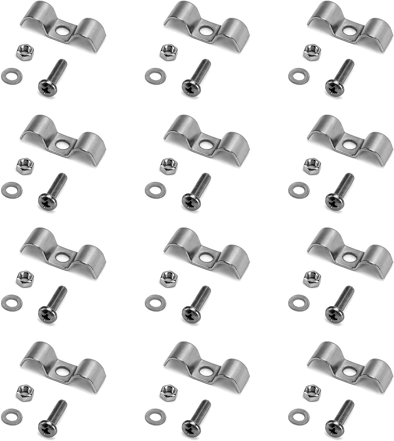 Stainless Steel Double Line Clamp, 12 Pack 3/8″ Fuel Lines Clips with Mounting S