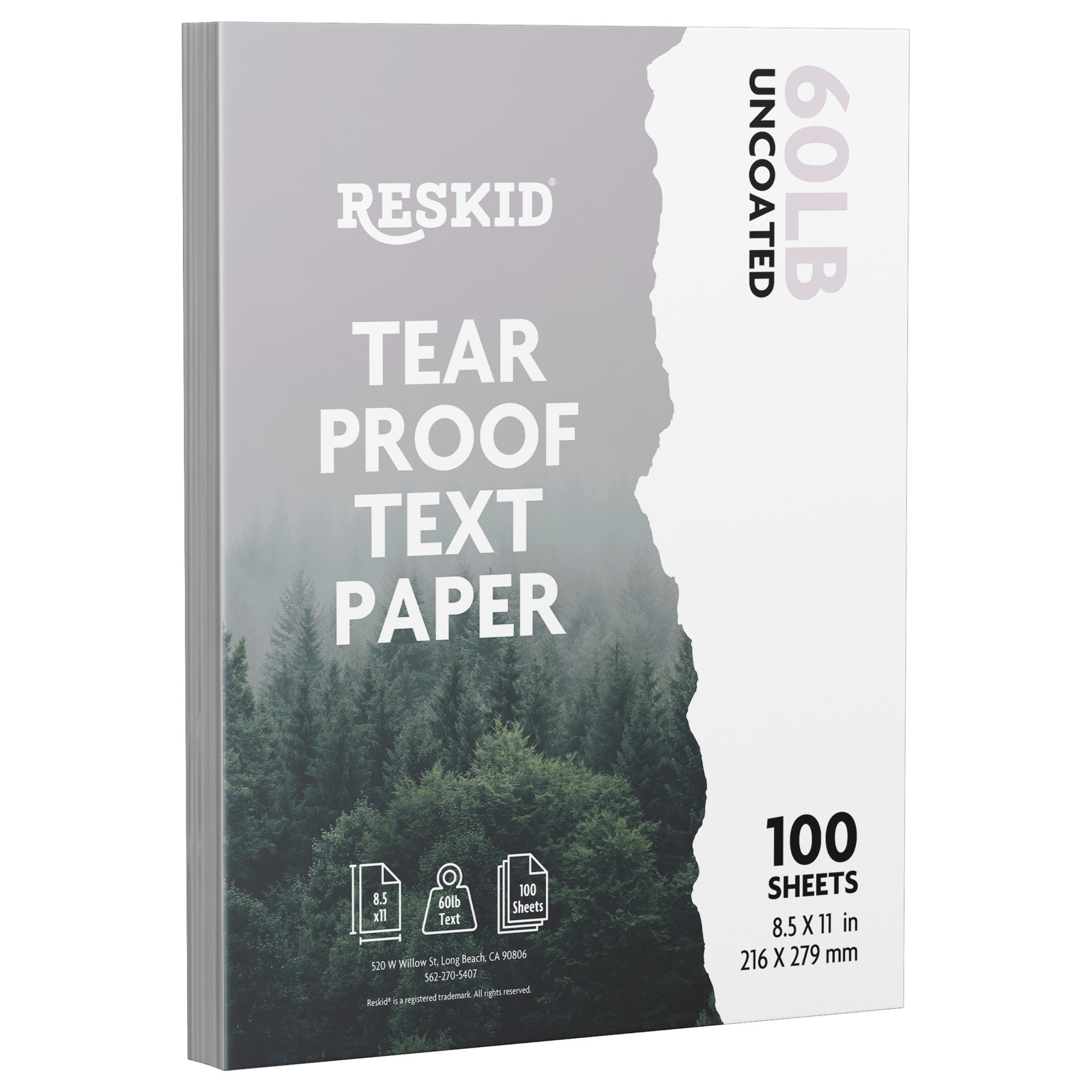 Reskid Tear Resistant Paper – 8.5x11in, 100 Sheets – Printable Like Paper