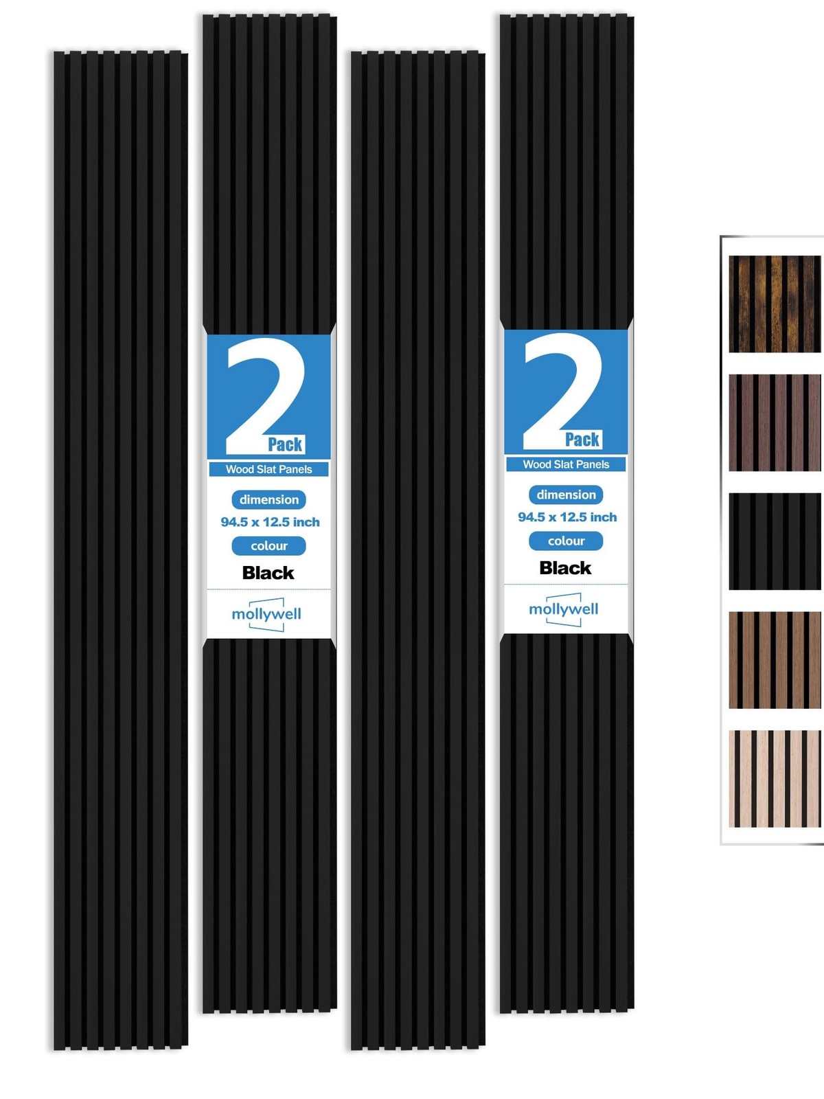 Mollywell Wood Panels for Wall, Black, 2 Pcs, 94.5×12.5 in | Easy Installatio…