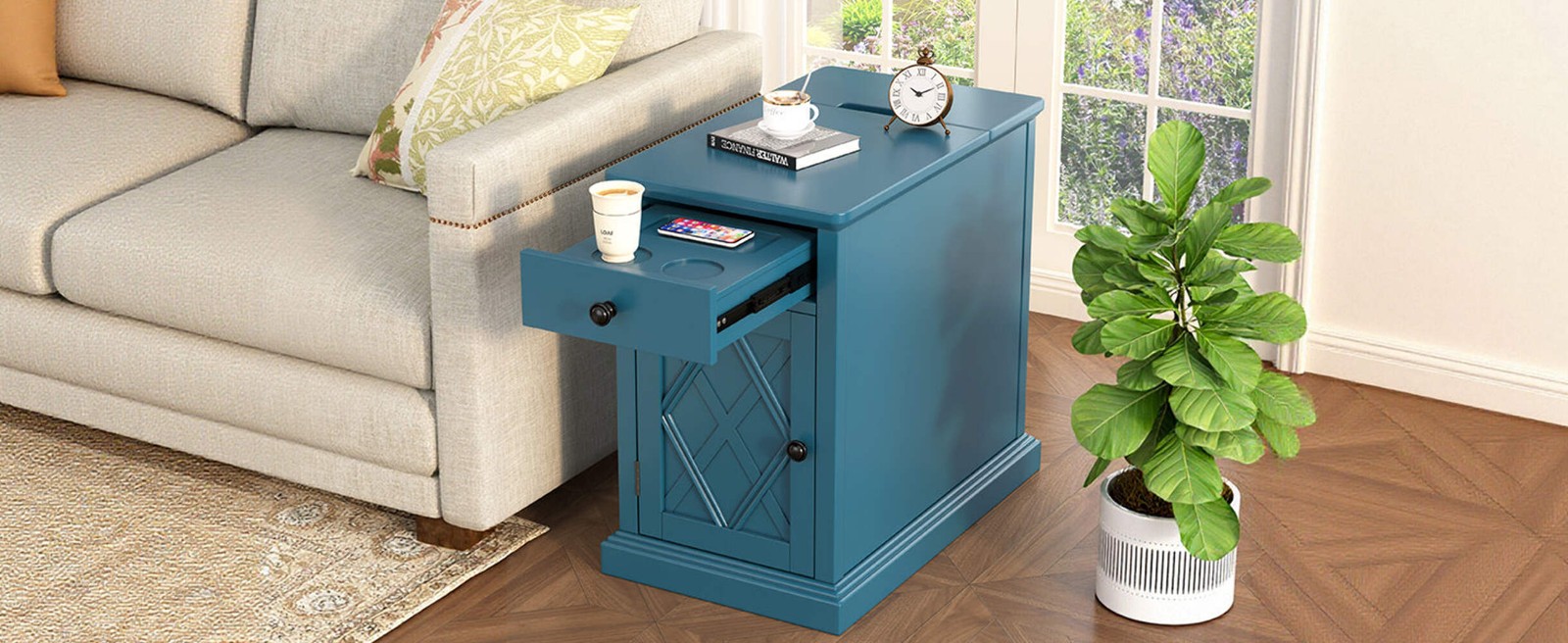 Living Room End Table with USB Ports and Storage
