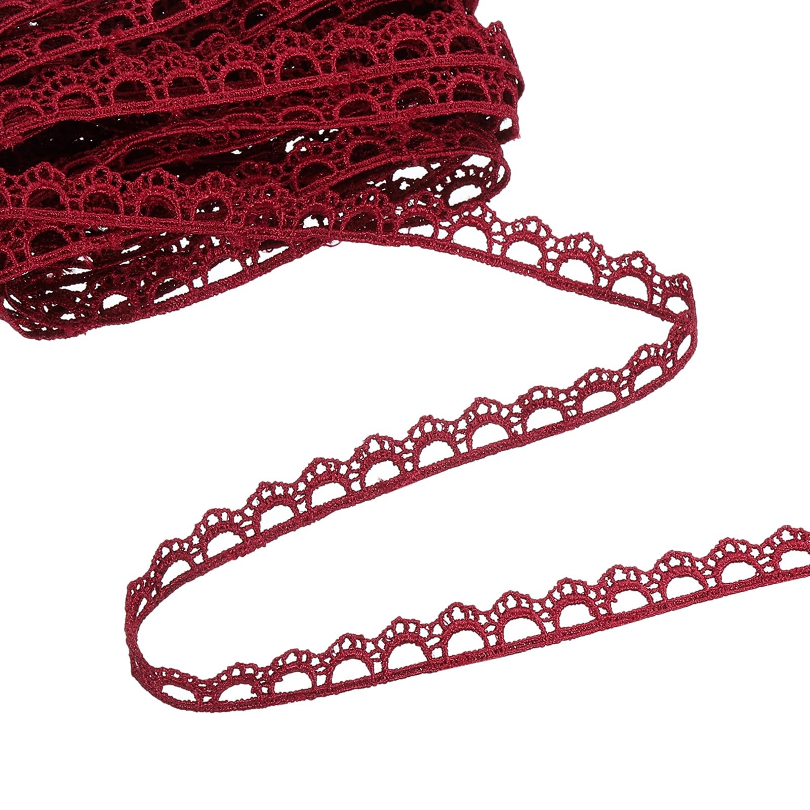uxcell Wine Red Lace Trim Ribbon, 0.35″ x 5 Yards Polyester